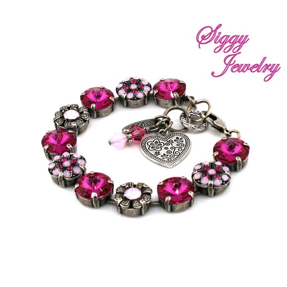 Magenta Glow Tennis Bracelet made with Genuine Austrian Rivoli Crystals - Picture 3 of 7